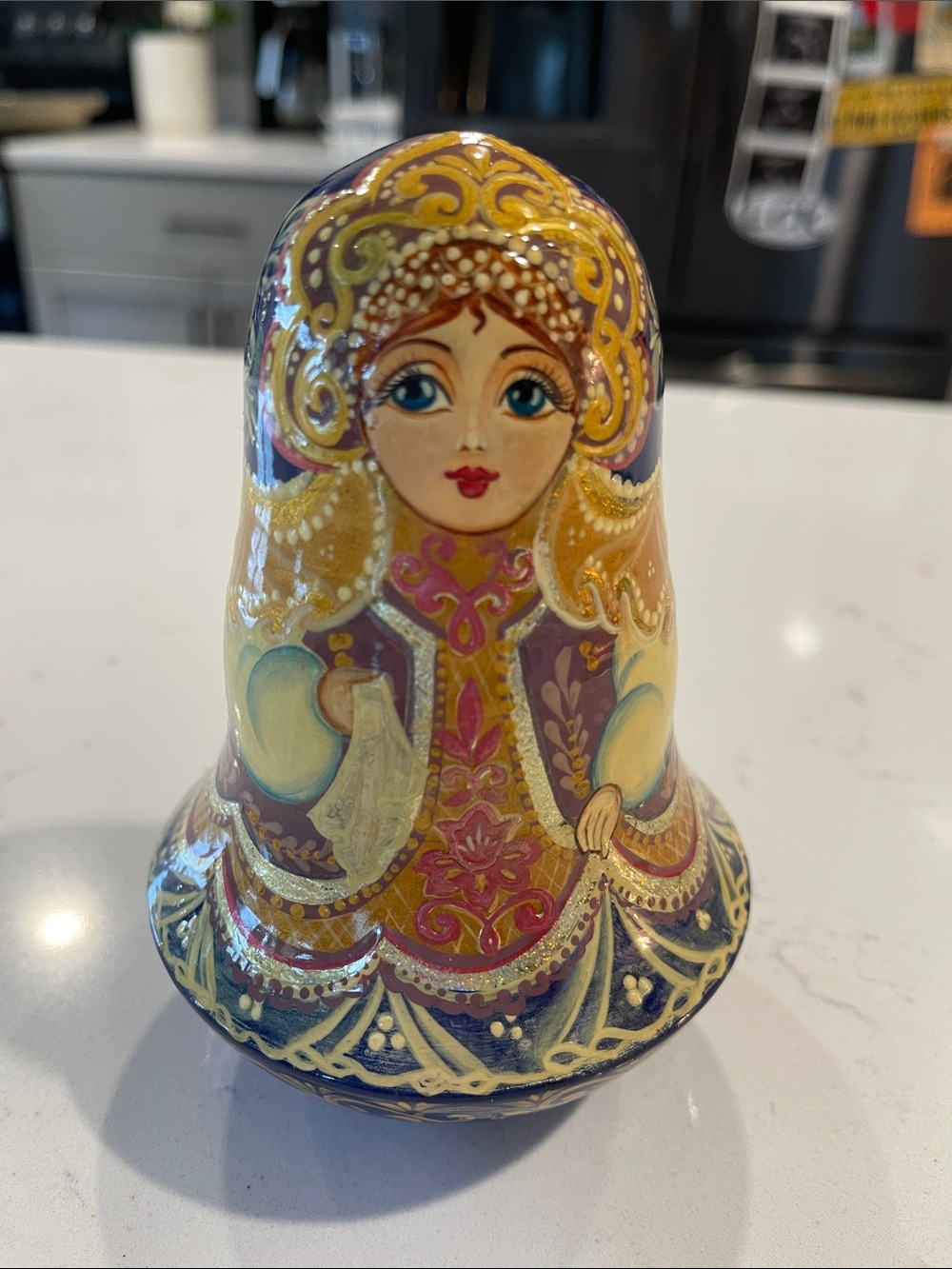 Vintage Hand-Painted Russian Matryoshka Roly-Poly Rocking Bell Doll